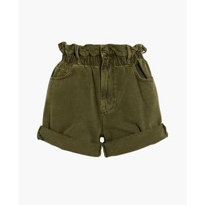 FRAME High Waist Pull on Denim Shorts In Green washed moss medium gathered waist